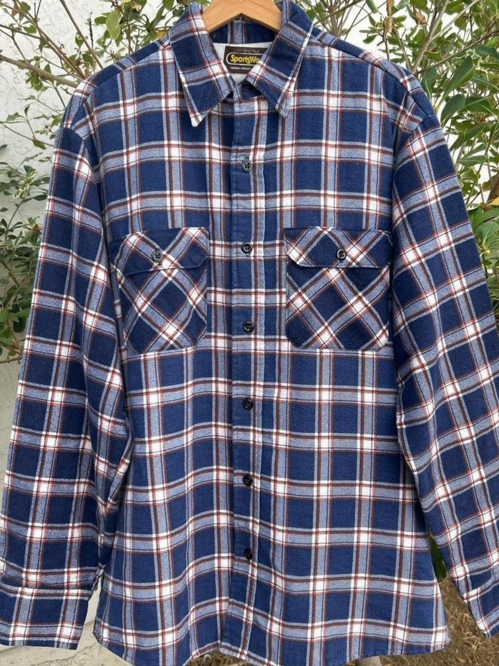 Vintage 1970s Sears Sportswear Plaid Flannel Shirt Large Tall 23.5x31